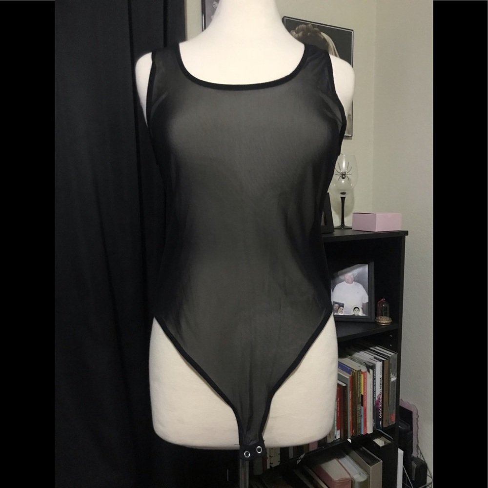 Sexy sleeveless sheer mesh bodysuit